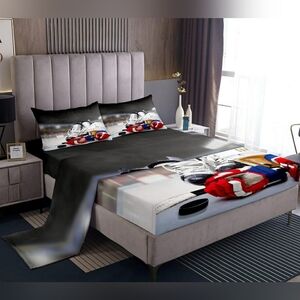 NEW Ice Hockey Bed Sheets Twin Size Kids Hockey Player Sheet Set 3 Piece